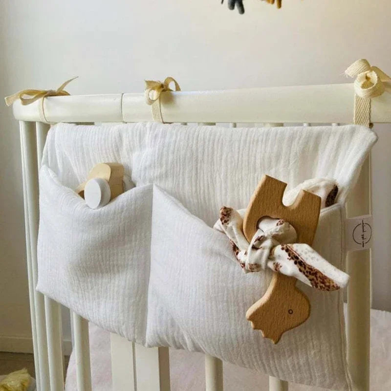 Multifunctional Crib Storage Bag, Baby Diaper & Headboard Organizer!