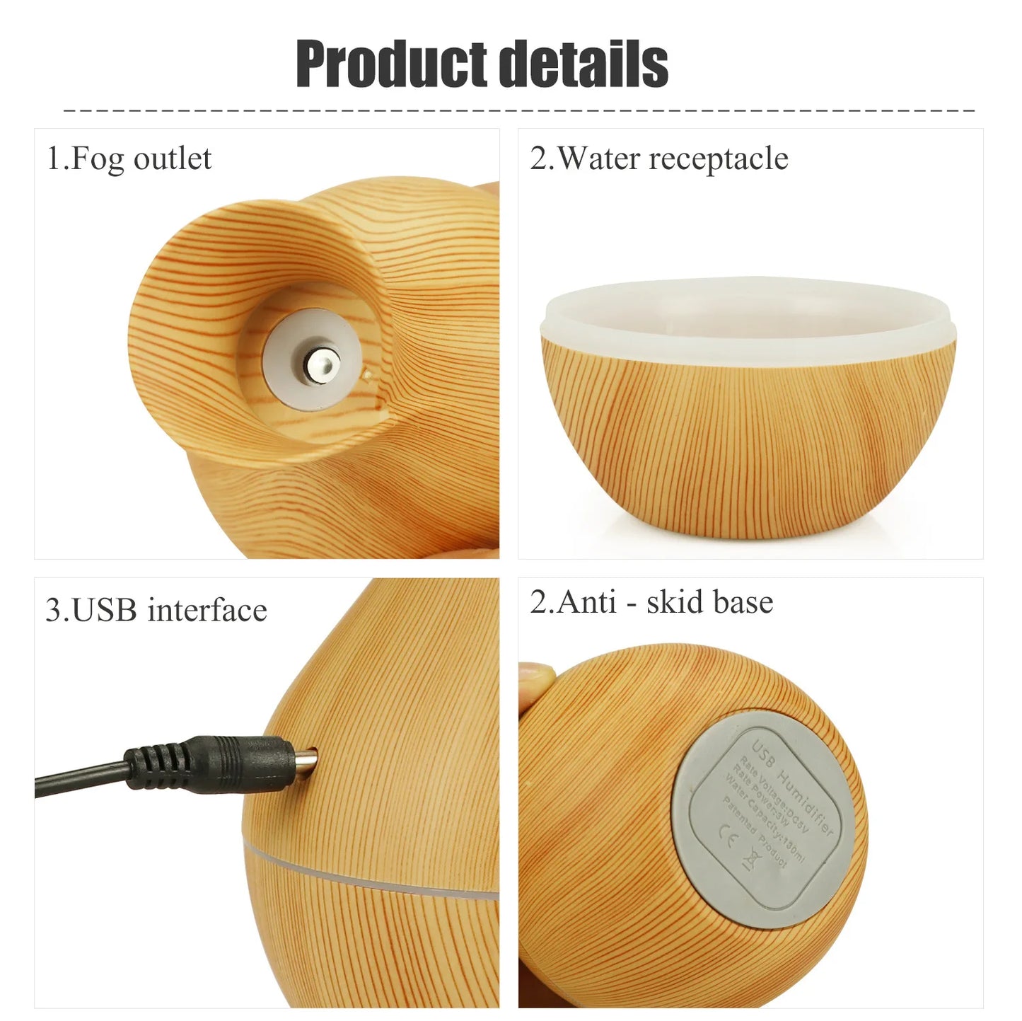 Mini USB Essential Oil Diffuser & Humidifier with Colorful LED Light - 200ml