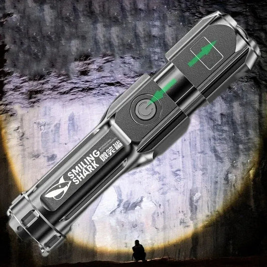 4-in-1 LED Tactical Flashlight: Strong, Zoomable, USB Rechargeable, and Long-Range—Perfect for Camping and Outdoor Adventures!