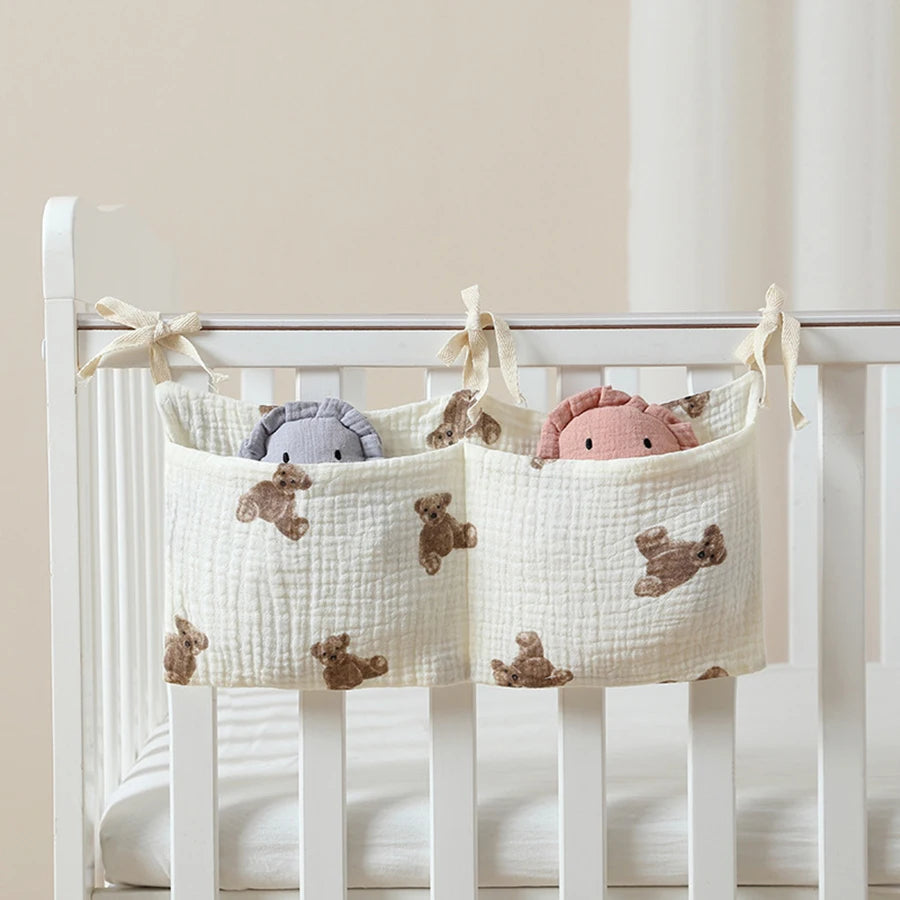 Multifunctional Crib Storage Bag, Baby Diaper & Headboard Organizer!