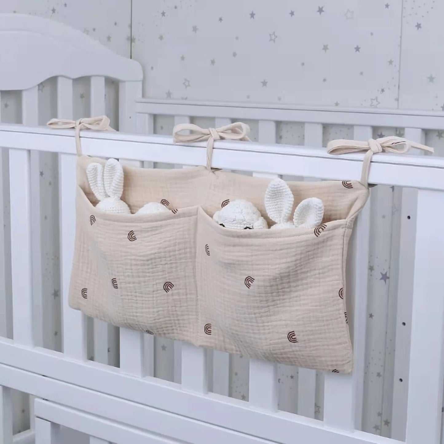 Multifunctional Crib Storage Bag, Baby Diaper & Headboard Organizer!