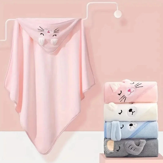 Newborn Hooded Bath Towel – Soft Coral Velvet, Cute Cartoon Design!