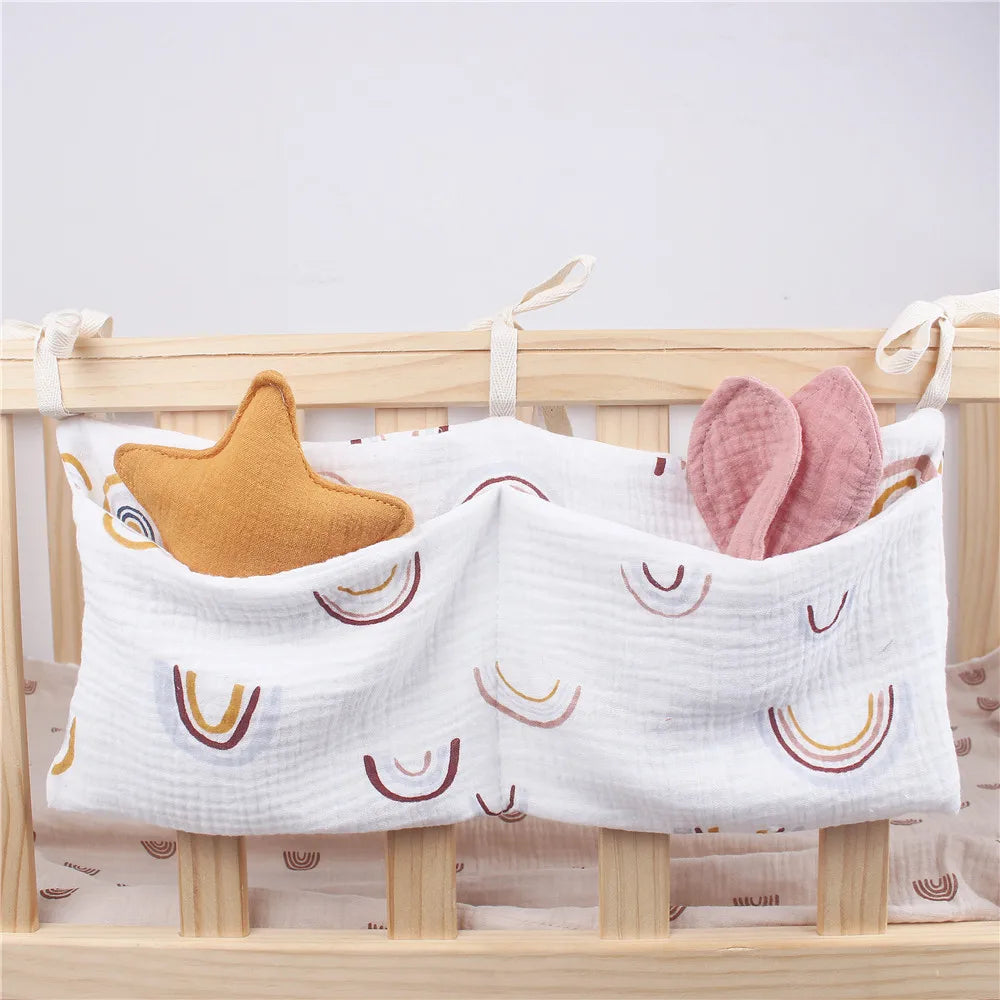 Multifunctional Crib Storage Bag, Baby Diaper & Headboard Organizer!