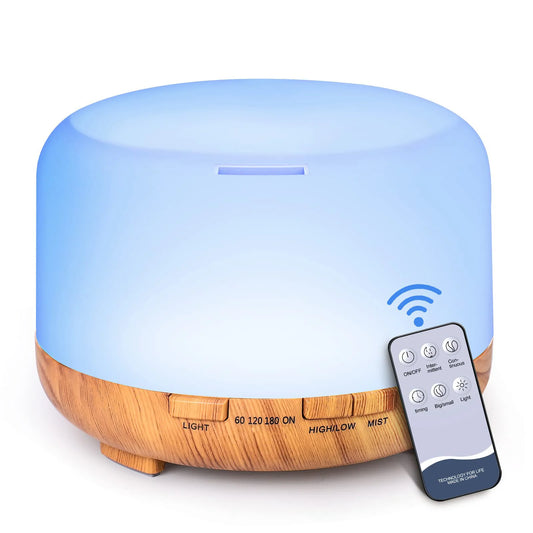 Wood Grain Aroma Diffuser – 5V Essential Oil Humidifier with Remote Control for Home & Office!