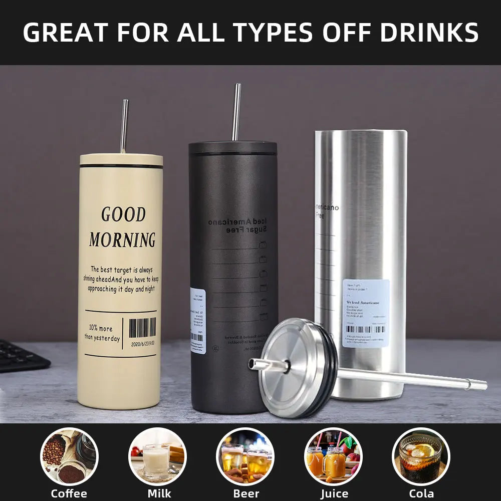 Premium 304 Stainless Steel Coffee Thermos – Double-Layer Insulated Straw Cup!