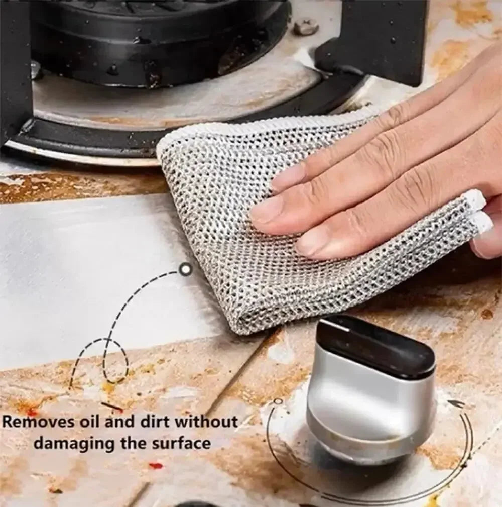 Thickened Microfiber Dishcloth – Built-in Sponge & Steel Wire Ball for Tough Kitchen Cleaning!