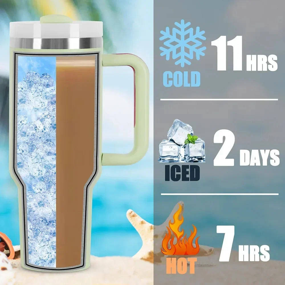 40oz Stainless Steel Insulated Water Bottle – With Handle & Straw!