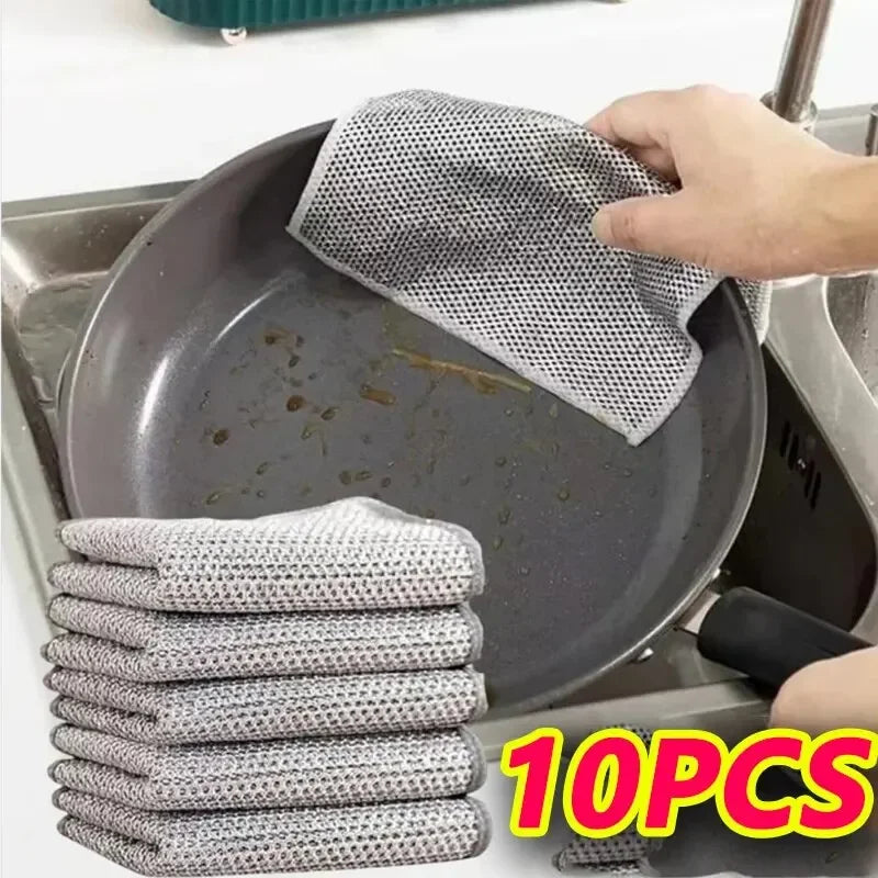 Thickened Microfiber Dishcloth – Built-in Sponge & Steel Wire Ball for Tough Kitchen Cleaning!