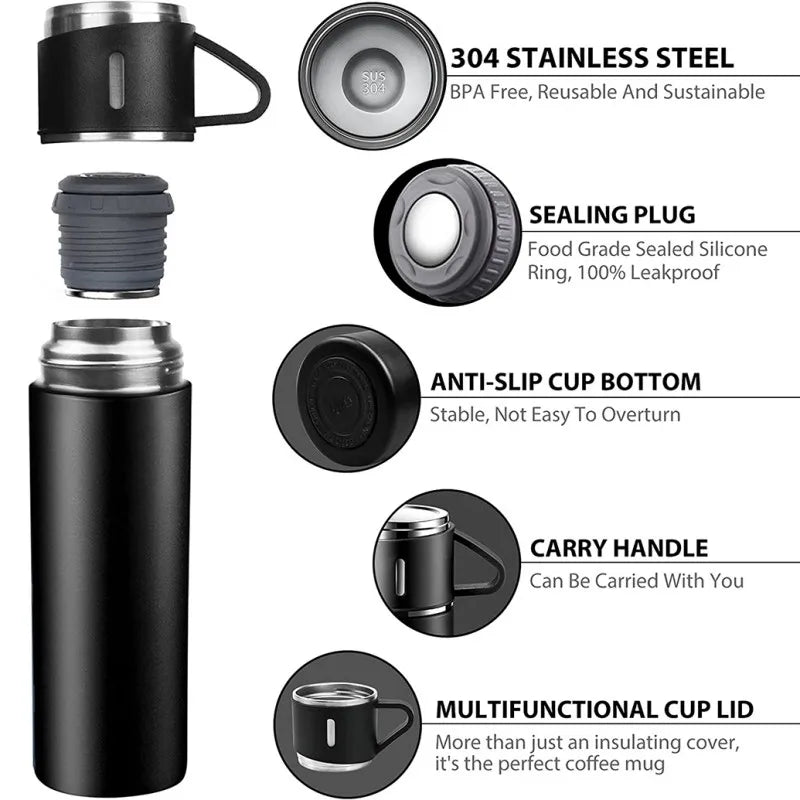 500ML Stainless Steel Vacuum Insulated Bottle – Stylish Coffee Mug & Thermos Gift Set!