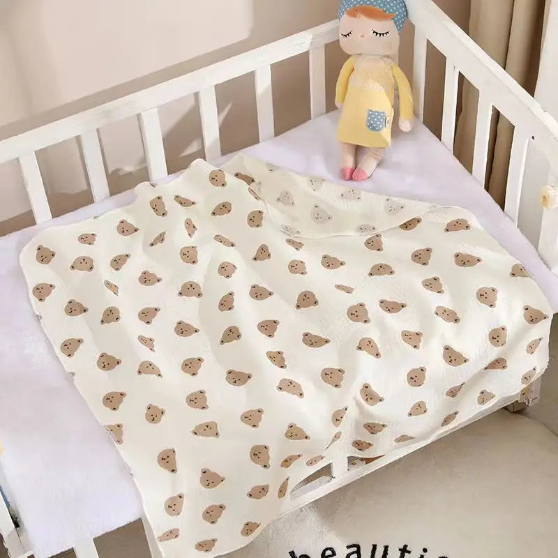 Bear Print Muslin Baby Blanket – Soft Swaddle for Newborns & Infants!