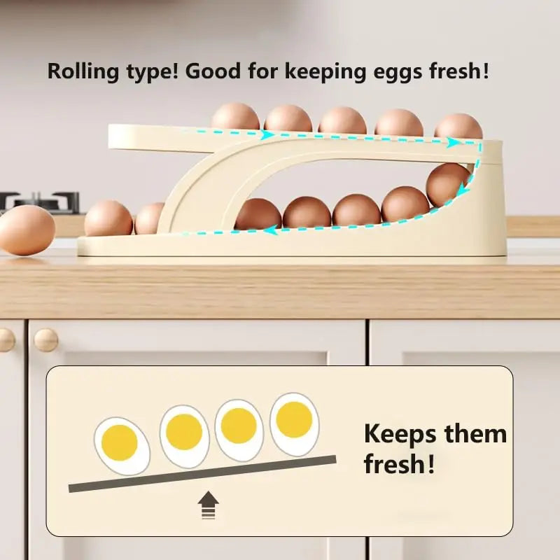 Automatic Rolling Double-Layer Egg Dispenser, Holds 15 Eggs!