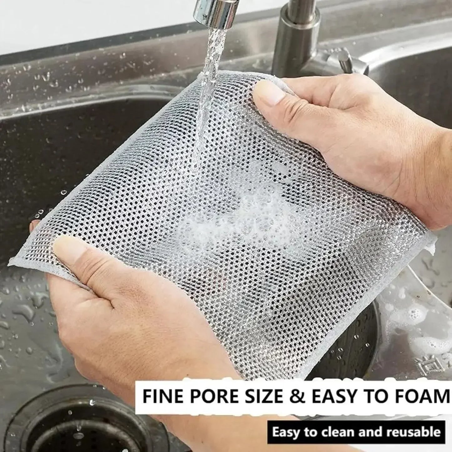 Thickened Microfiber Dishcloth – Built-in Sponge & Steel Wire Ball for Tough Kitchen Cleaning!