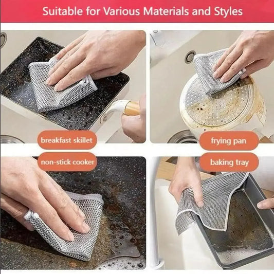 Thickened Microfiber Dishcloth – Built-in Sponge & Steel Wire Ball for Tough Kitchen Cleaning!