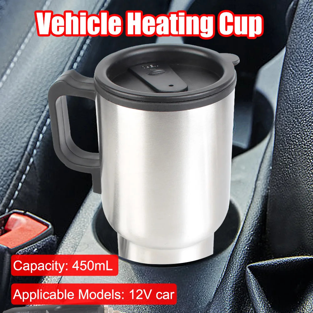 12V Electric Car Kettle – 450ml Stainless Steel, Fast Heating for Coffee, Tea on the Go!