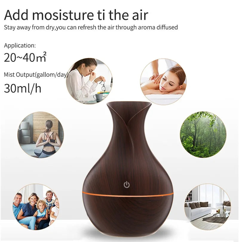 Mini USB Essential Oil Diffuser & Humidifier with Colorful LED Light - 200ml