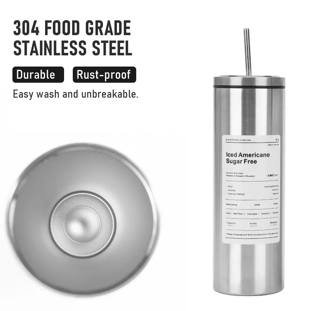 Premium 304 Stainless Steel Coffee Thermos – Double-Layer Insulated Straw Cup!