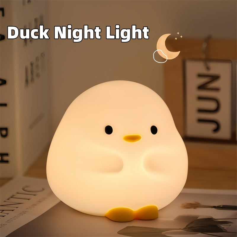 Adorable Duck LED Night Lamp – Soft Silicone, USB Rechargeable, Touch Sensor & Timer. Perfect for Kids' Bedrooms, Gifts, and Home Decor!